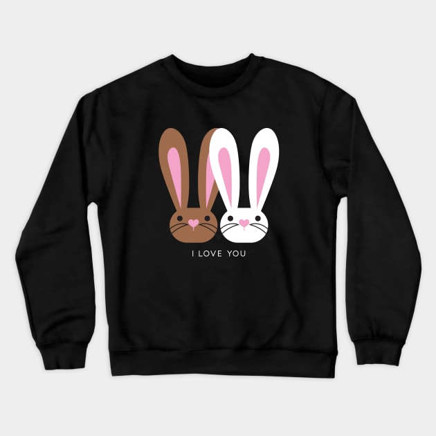 I Love You Brown White Pink Bunnies Crewneck Sweatshirt by VicEllisArt